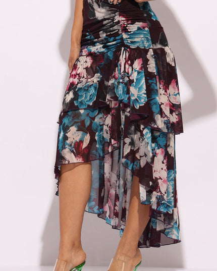 Asymmetrical hem floral skirt - Muvin 