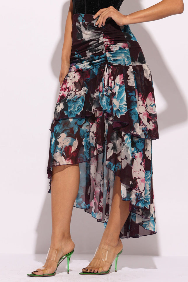 Asymmetrical hem floral skirt - Muvin 