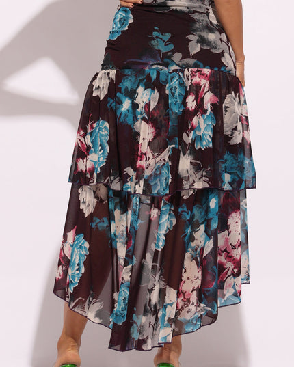 Asymmetrical hem floral skirt - Muvin 