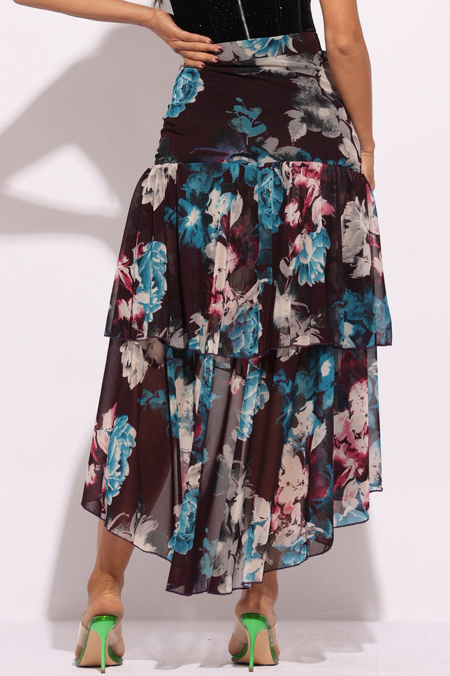 Asymmetrical hem floral skirt - Muvin 