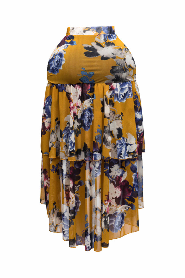 Asymmetrical hem floral skirt - Muvin 