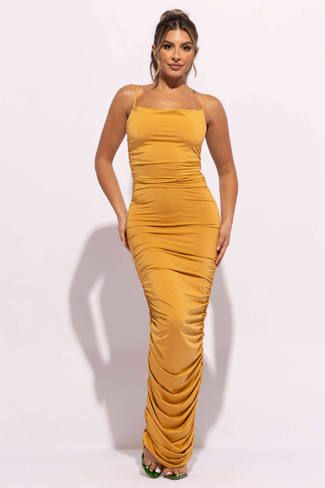 Cowl neck all over ruched maxi dress - Muvin 
