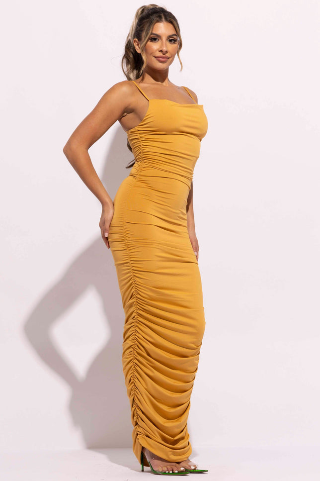 Cowl neck all over ruched maxi dress - Muvin 