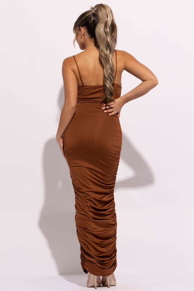 Cowl neck all over ruched maxi dress - Muvin 