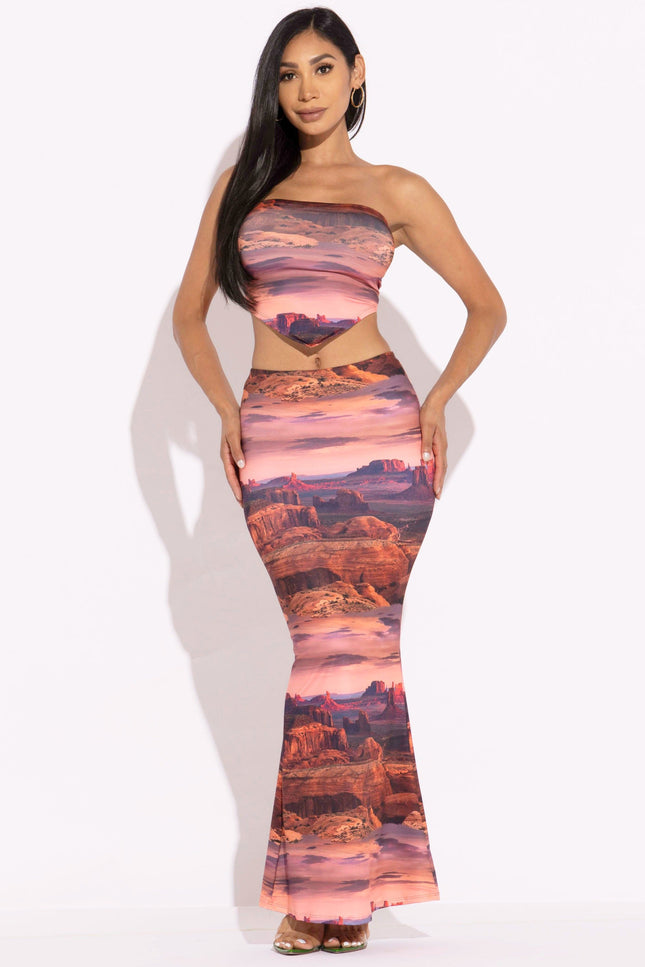 Printed tube top and maxi skirt set - Muvin 