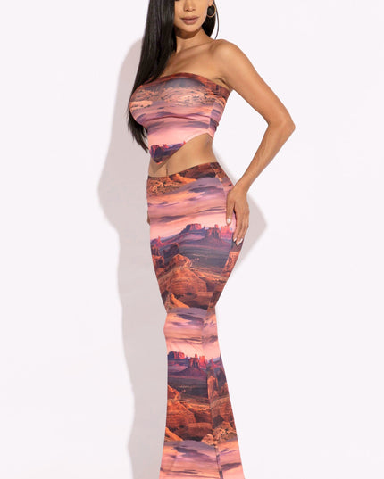 Printed tube top and maxi skirt set - Muvin 
