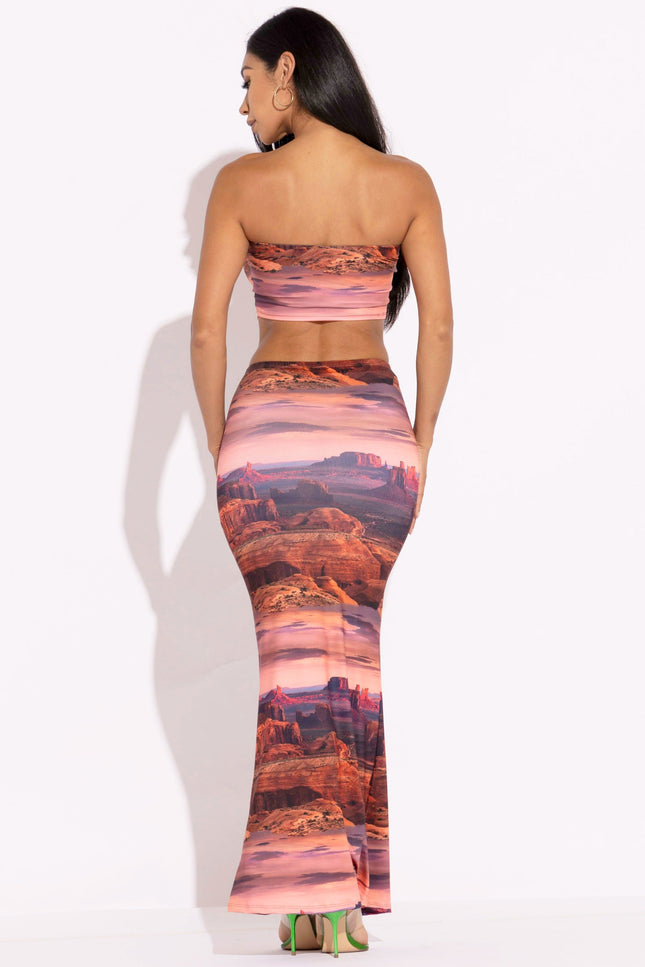 Printed tube top and maxi skirt set - Muvin 