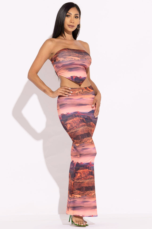 Printed tube top and maxi skirt set - Muvin 