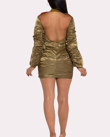 Backless bomber mini dress - Muvin 