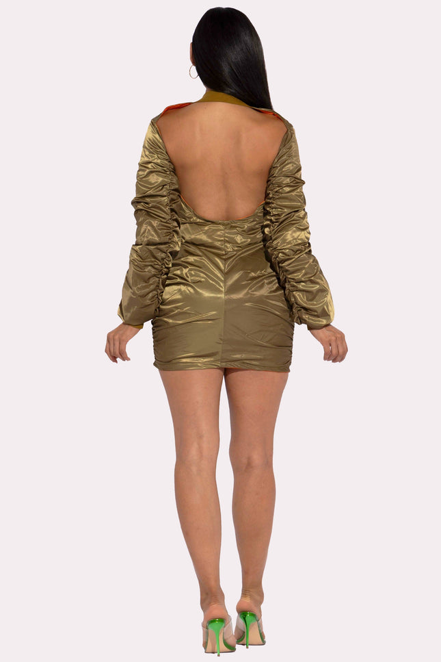 Backless bomber mini dress - Muvin 