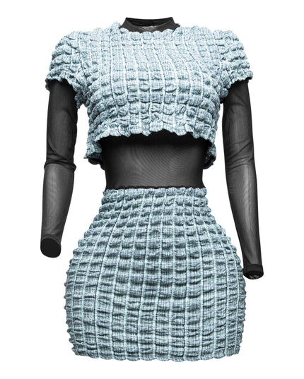 Mesh Contrast Popcorn Fabric Mini Dress - Muvin 