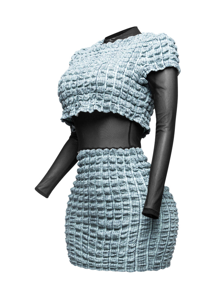 Mesh Contrast Popcorn Fabric Mini Dress - Muvin 