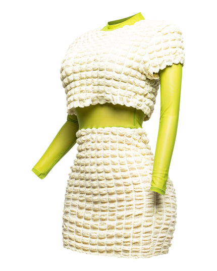 Mesh Contrast Popcorn Fabric Mini Dress - Muvin 