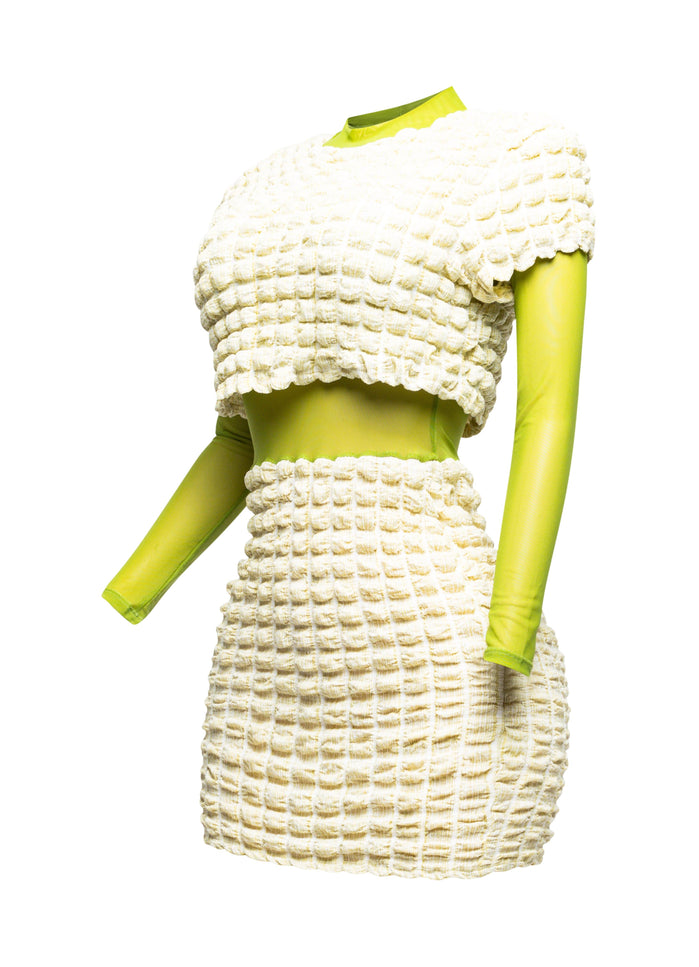 Mesh Contrast Popcorn Fabric Mini Dress - Muvin 