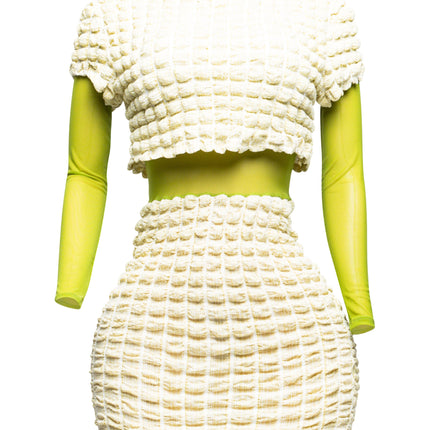 Mesh Contrast Popcorn Fabric Mini Dress - Muvin 