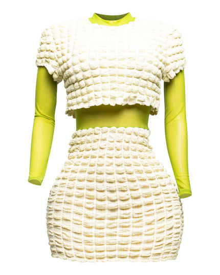Mesh Contrast Popcorn Fabric Mini Dress - Muvin 