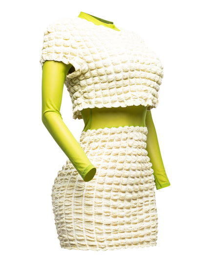 Mesh Contrast Popcorn Fabric Mini Dress - Muvin 