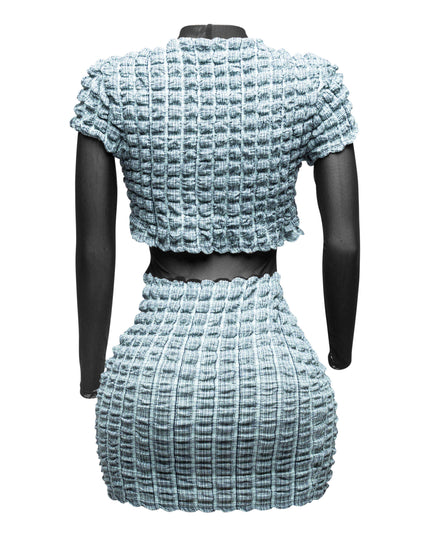 Mesh Contrast Popcorn Fabric Mini Dress - Muvin 