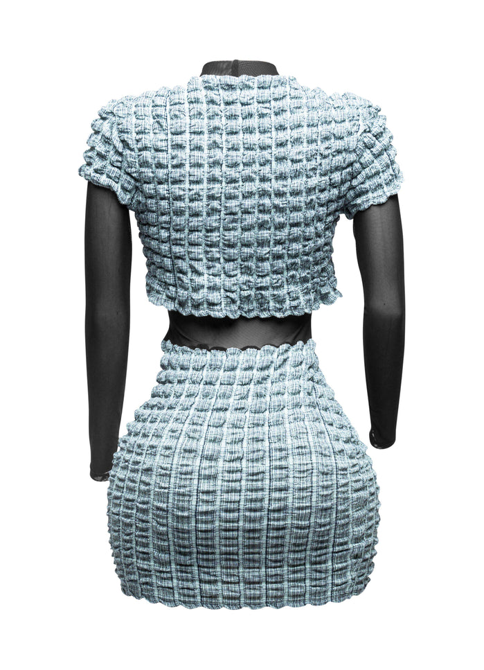 Mesh Contrast Popcorn Fabric Mini Dress - Muvin 