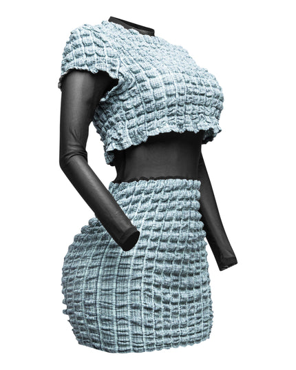 Mesh Contrast Popcorn Fabric Mini Dress - Muvin 