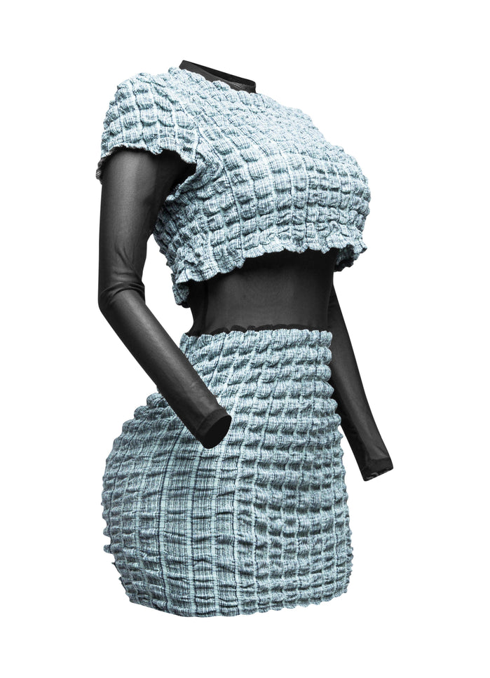 Mesh Contrast Popcorn Fabric Mini Dress - Muvin 