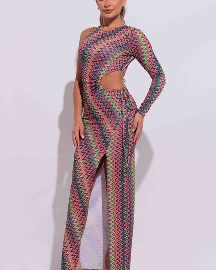 Cut out detailed one shoulder maxi dress - Muvin 