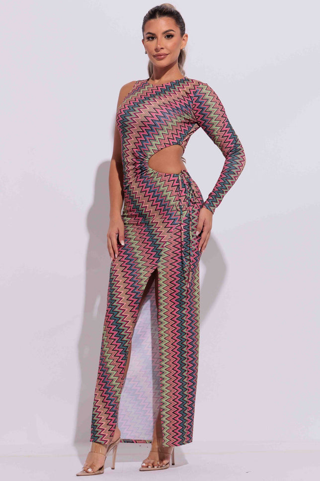Cut out detailed one shoulder maxi dress - Muvin 