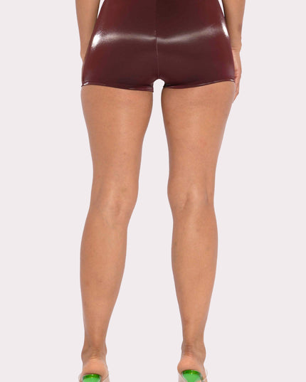 Velvet PU high waisted shorts - Muvin 