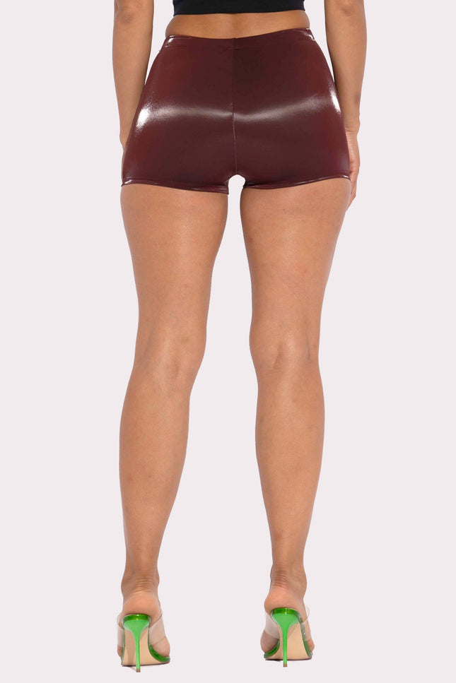 Velvet PU high waisted shorts - Muvin 