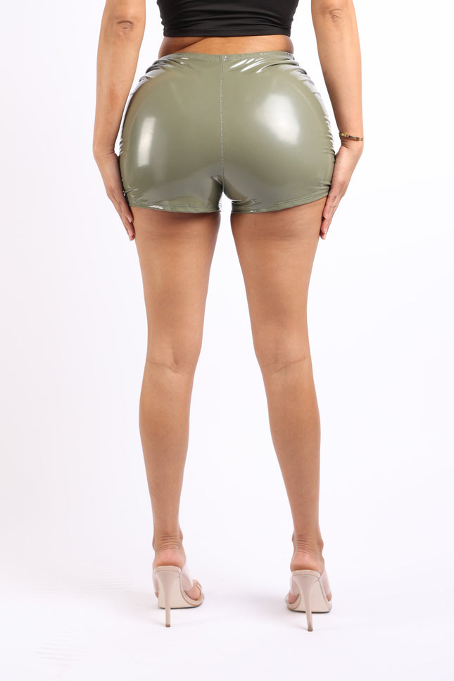 Ruched latex low rise micro mini shorts - Muvin 