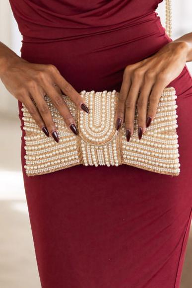 Night Spark Clutch Pearl and gold Rhinestones clutch - Muvin 