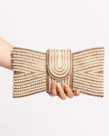 Night Spark Clutch Pearl and gold Rhinestones clutch - Muvin 