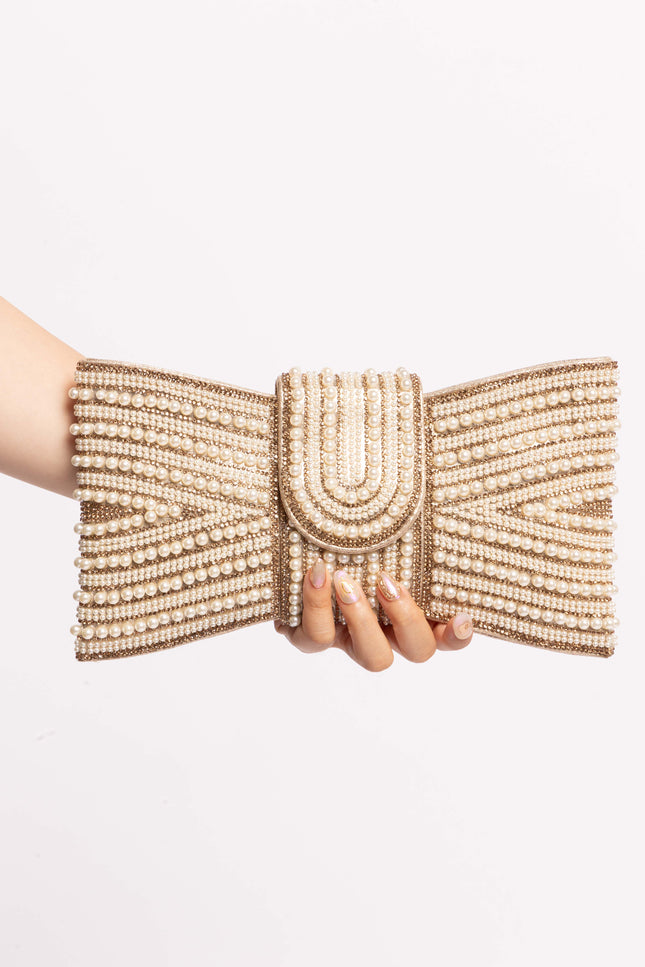 Night Spark Clutch Pearl and gold Rhinestones clutch - Muvin 