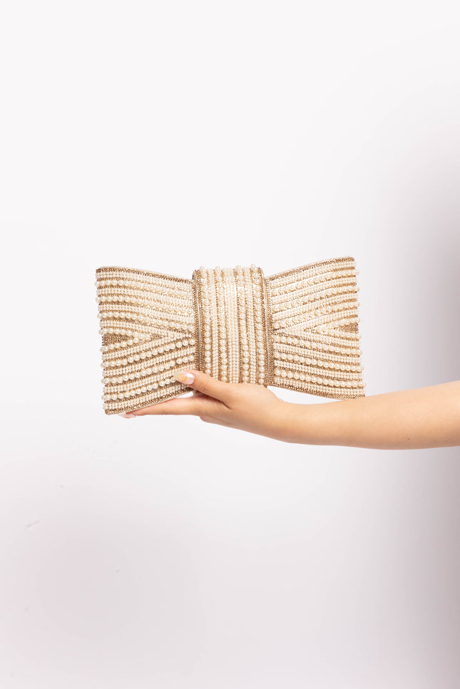 Night Spark Clutch Pearl and gold Rhinestones clutch - Muvin 