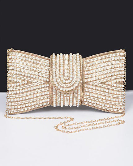 Night Spark Clutch Pearl and gold Rhinestones clutch - Muvin 
