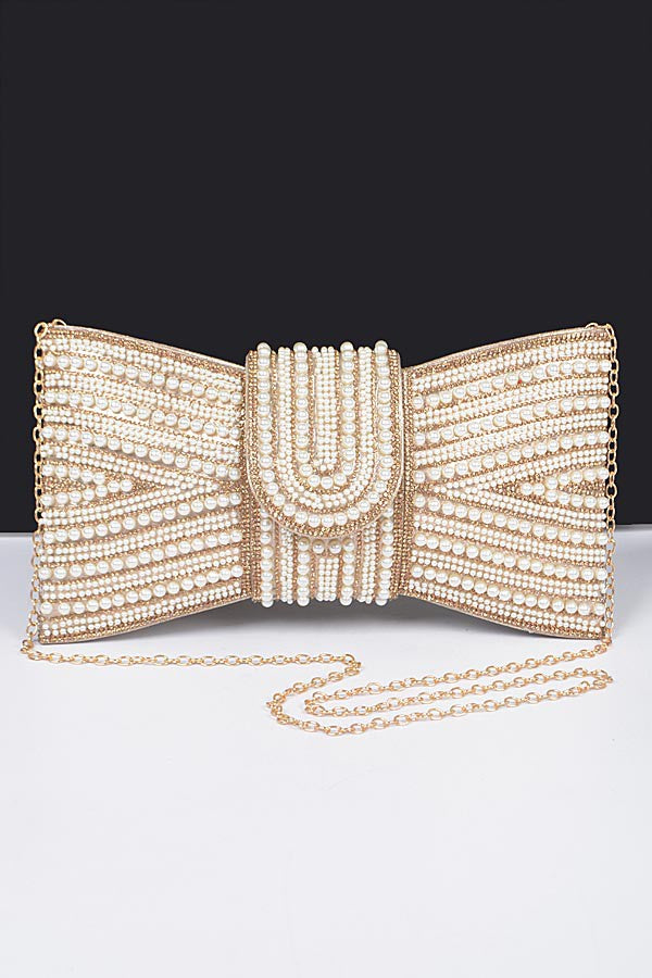 Night Spark Clutch Pearl and gold Rhinestones clutch - Muvin 