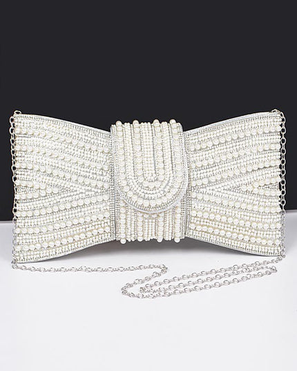 Night Spark Clutch Pearl and gold Rhinestones clutch - Muvin 