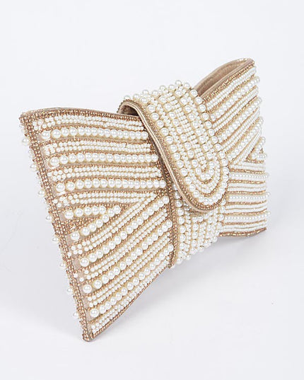 Night Spark Clutch Pearl and gold Rhinestones clutch - Muvin 