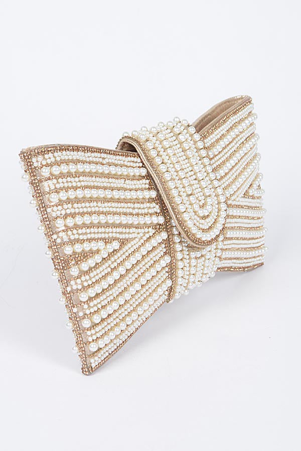 Night Spark Clutch Pearl and gold Rhinestones clutch - Muvin 