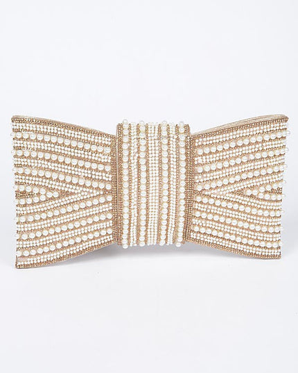 Night Spark Clutch Pearl and gold Rhinestones clutch - Muvin 