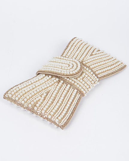 Night Spark Clutch Pearl and gold Rhinestones clutch - Muvin 