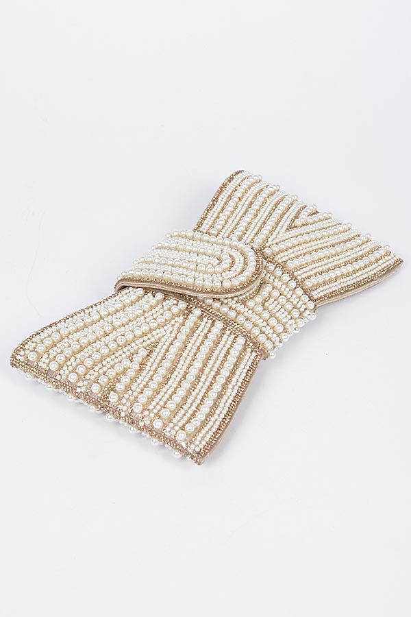 Night Spark Clutch Pearl and gold Rhinestones clutch - Muvin 