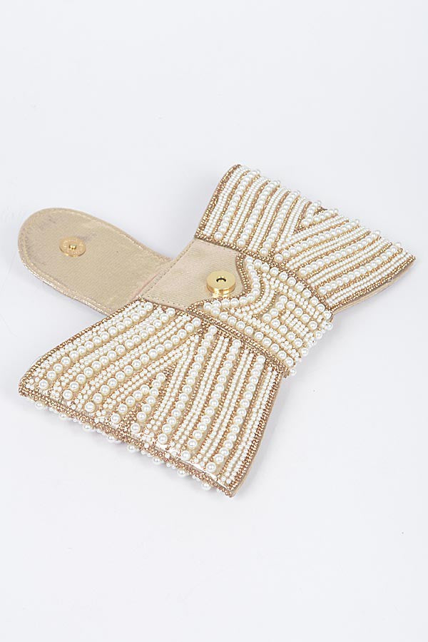 Night Spark Clutch Pearl and gold Rhinestones clutch - Muvin 