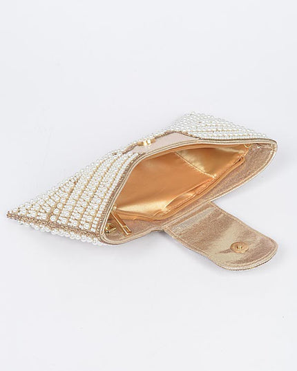 Night Spark Clutch Pearl and gold Rhinestones clutch - Muvin 