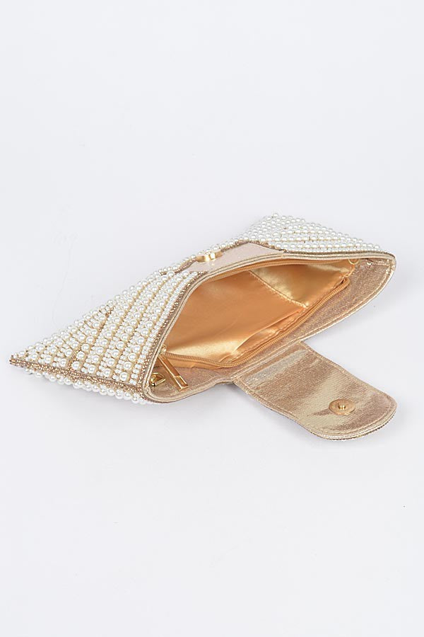 Night Spark Clutch Pearl and gold Rhinestones clutch - Muvin 