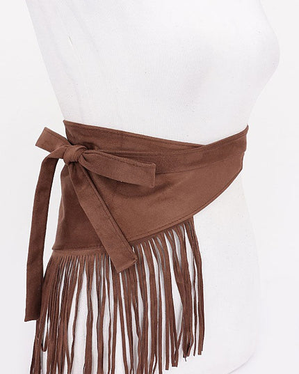 Festival-ready fringe waist belt in western brown

