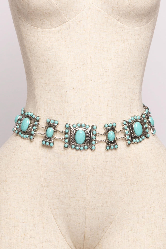 Turquoise Medallion Chain Belt - Muvin 
