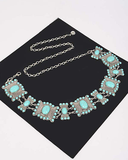 Turquoise Multi Metal Chain Belt - Muvin 