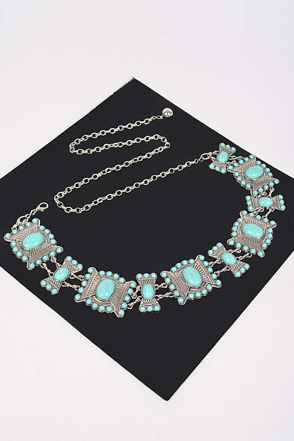 Turquoise Multi Metal Chain Belt - Muvin 