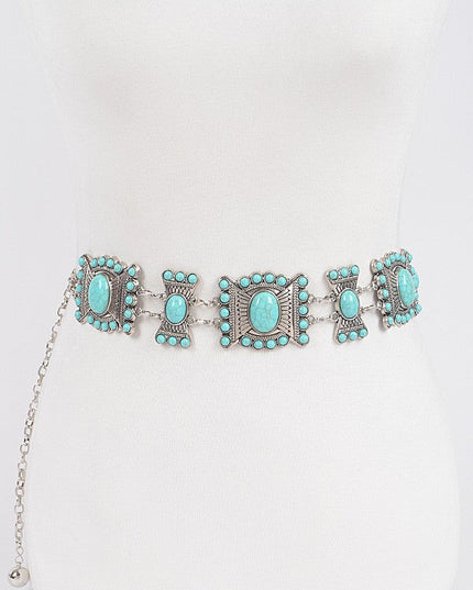 Turquoise Multi Metal Chain Belt - Muvin 